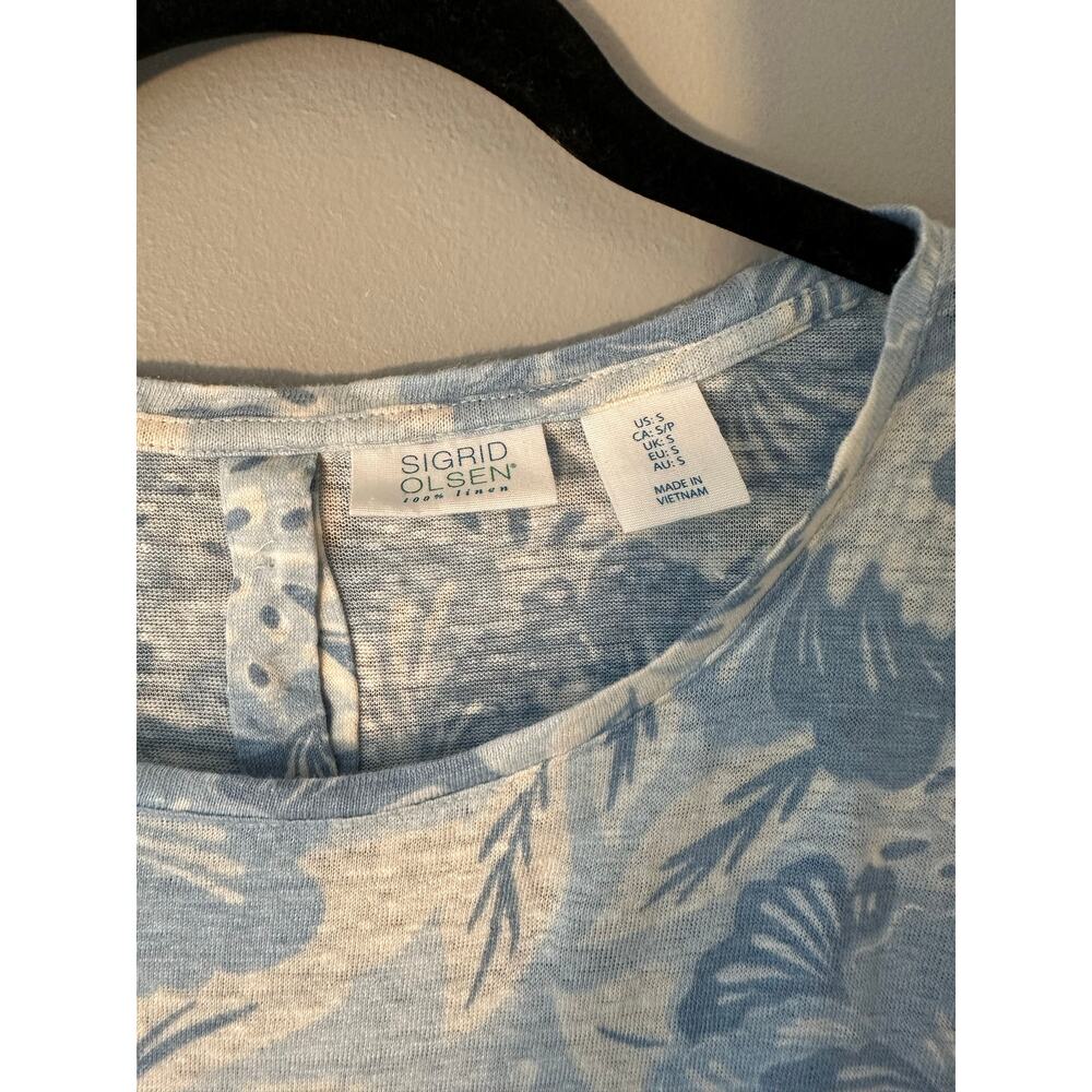Sigrid Olsen 100% Linen Button Back Detail Floral Short Sleeve Top Small - Picture 3 of 7